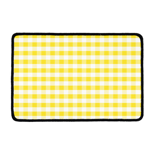 Yellow And White Gingham Pattern Print Kitchen Mat