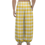Yellow And White Gingham Pattern Print Lantern Pants
