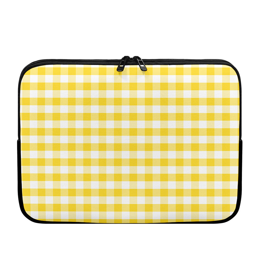 Yellow And White Gingham Pattern Print Laptop Sleeve