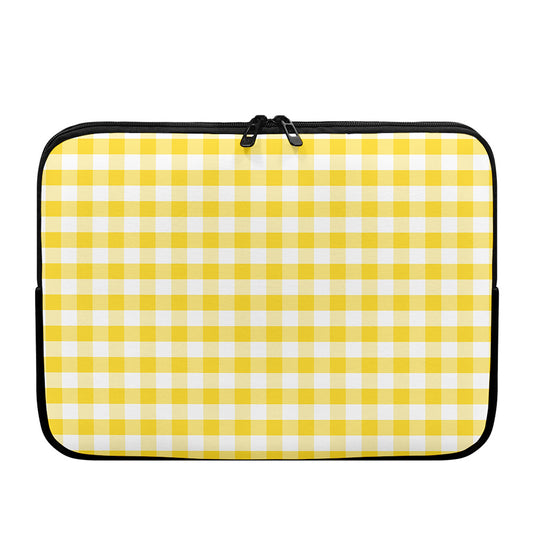 Yellow And White Gingham Pattern Print Laptop Sleeve