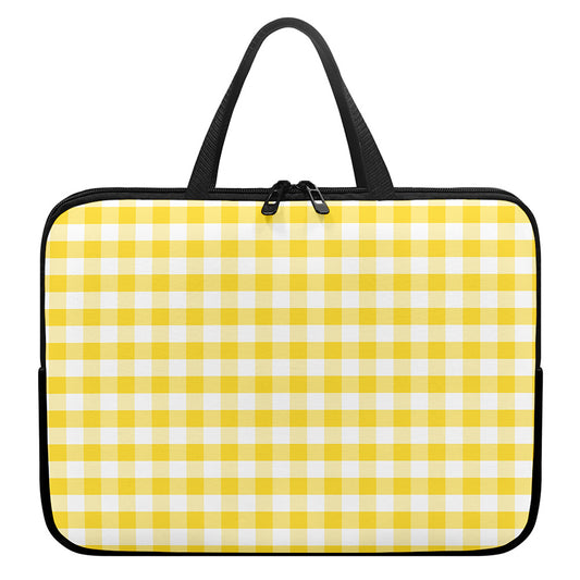 Yellow And White Gingham Pattern Print Laptop Sleeve With Handle