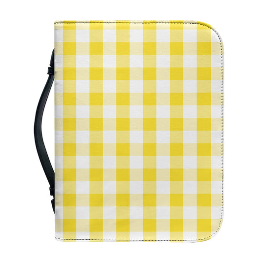 Yellow And White Gingham Pattern Print Leather Bible Cover