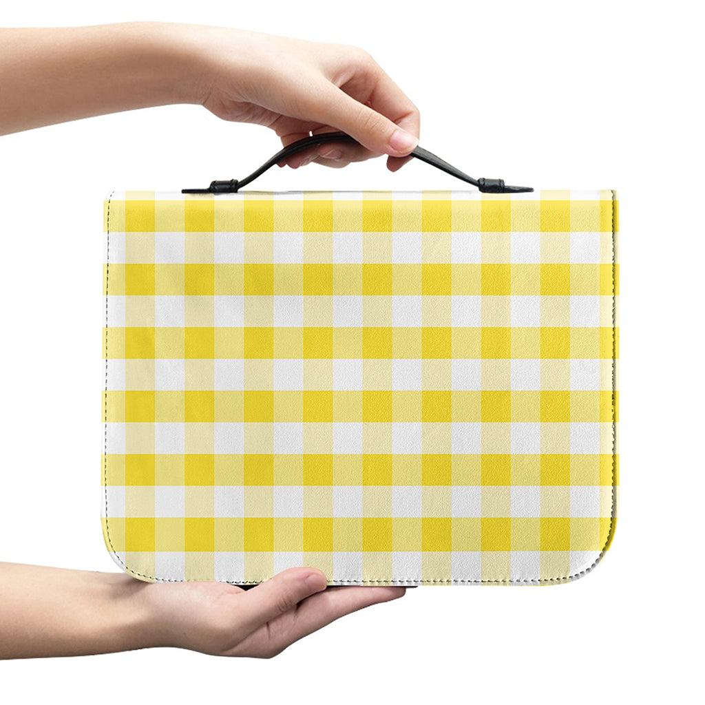 Yellow And White Gingham Pattern Print Leather Bible Cover