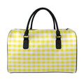 Yellow And White Gingham Pattern Print Leather Duffel Bag