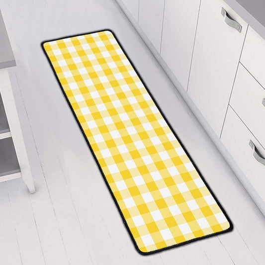Yellow And White Gingham Pattern Print Long Kitchen Mat