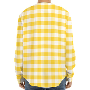 Yellow And White Gingham Pattern Print Long Sleeve Baseball Jersey