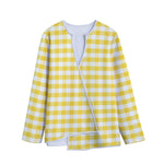 Yellow And White Gingham Pattern Print Long Sleeve Short Coat