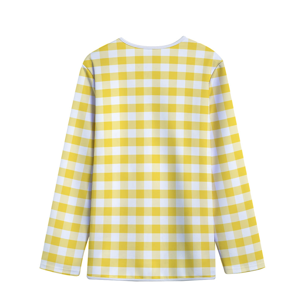 Yellow And White Gingham Pattern Print Long Sleeve Short Coat