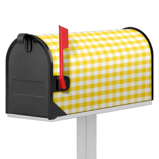 Yellow And White Gingham Pattern Print Mailbox Cover