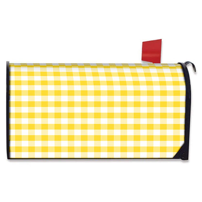 Yellow And White Gingham Pattern Print Mailbox Cover
