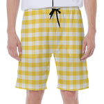 Yellow And White Gingham Pattern Print Men's Beach Shorts