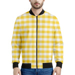 Yellow And White Gingham Pattern Print Men's Bomber Jacket