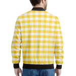 Yellow And White Gingham Pattern Print Men's Bomber Jacket