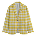 Yellow And White Gingham Pattern Print Men's Cotton Blazer