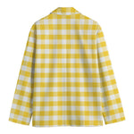 Yellow And White Gingham Pattern Print Men's Cotton Blazer