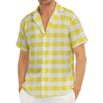Yellow And White Gingham Pattern Print Men's Deep V-Neck Shirt