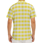 Yellow And White Gingham Pattern Print Men's Deep V-Neck Shirt