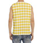 Yellow And White Gingham Pattern Print Men's Fitness Tank Top