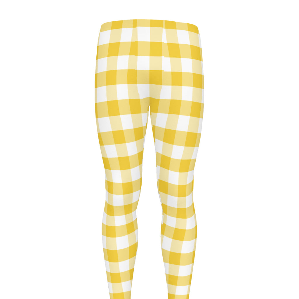 Yellow And White Gingham Pattern Print Men's leggings