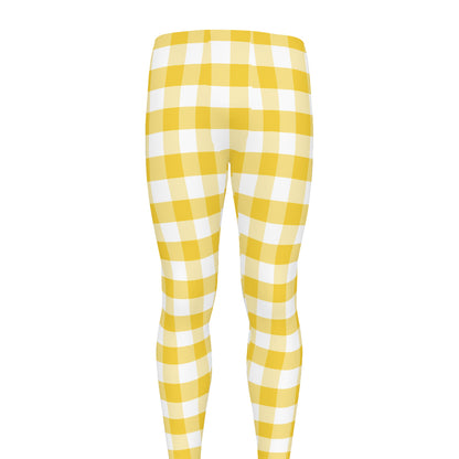 Yellow And White Gingham Pattern Print Men's leggings