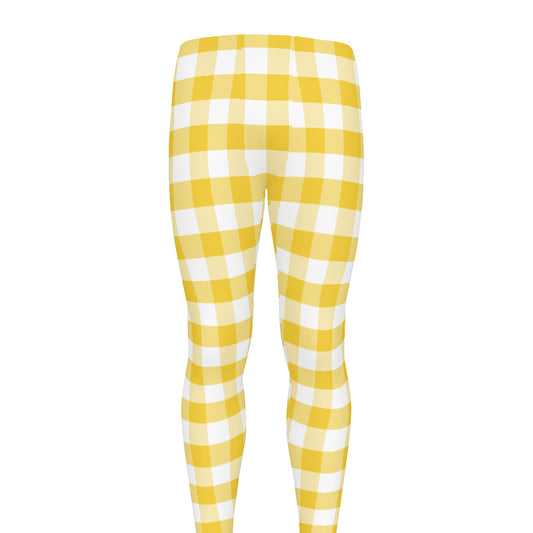 Yellow And White Gingham Pattern Print Men's leggings