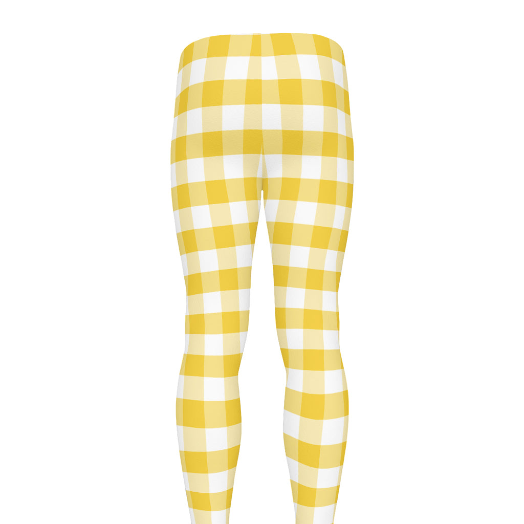 Yellow And White Gingham Pattern Print Men's leggings