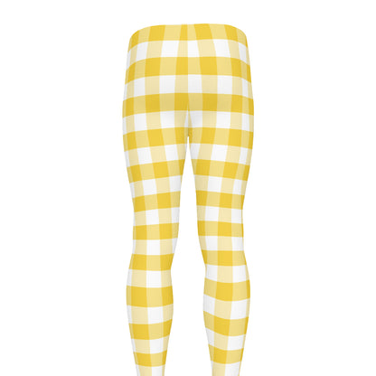 Yellow And White Gingham Pattern Print Men's leggings