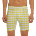 Yellow And White Gingham Pattern Print Men's Long Boxer Briefs