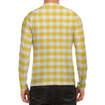 Yellow And White Gingham Pattern Print Men's Long Sleeve Rash Guard