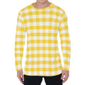 Yellow And White Gingham Pattern Print Men's Long Sleeve T-Shirt