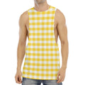 Yellow And White Gingham Pattern Print Men's Muscle Tank Top
