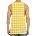 Yellow And White Gingham Pattern Print Men's Muscle Tank Top