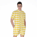 Yellow And White Gingham Pattern Print Men's Romper