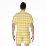 Yellow And White Gingham Pattern Print Men's Rompers