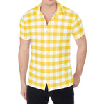 Yellow And White Gingham Pattern Print Men's Shirt