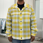 Yellow And White Gingham Pattern Print Men's Shirt Jacket