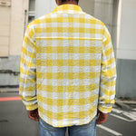 Yellow And White Gingham Pattern Print Men's Shirt Jacket
