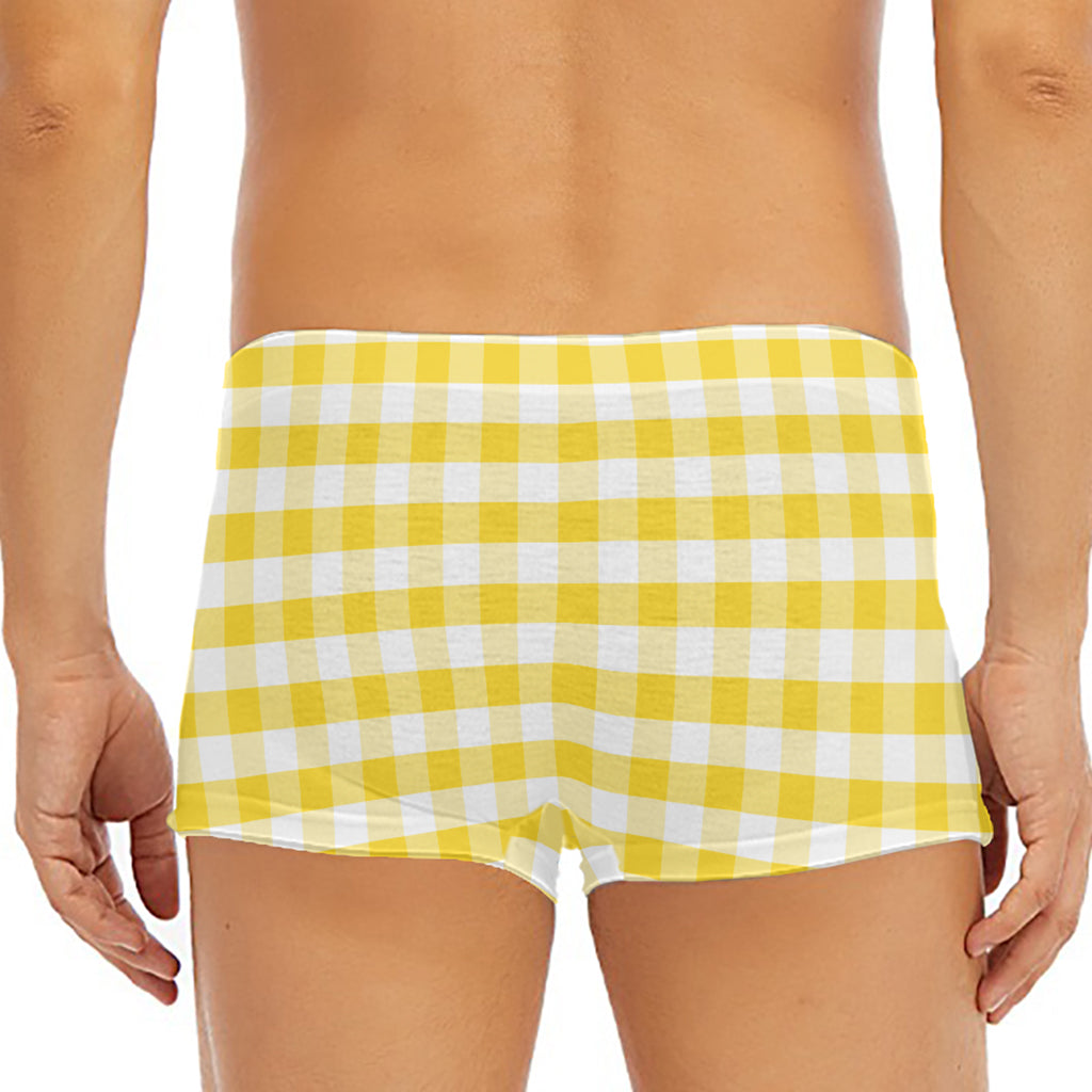 Yellow And White Gingham Pattern Print Men's Short Boxer Briefs