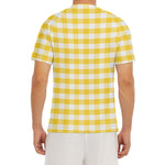 Yellow And White Gingham Pattern Print Men's Short Sleeve Rash Guard