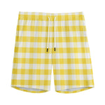Yellow And White Gingham Pattern Print Men's Sports Shorts