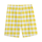 Yellow And White Gingham Pattern Print Men's Sports Shorts