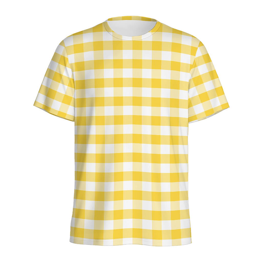 Yellow And White Gingham Pattern Print Men's Sports T-Shirt