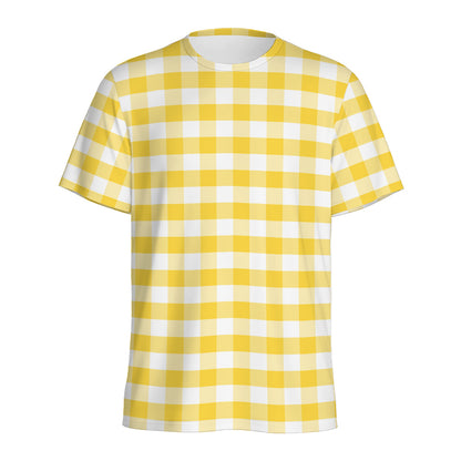 Yellow And White Gingham Pattern Print Men's Sports T-Shirt