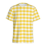 Yellow And White Gingham Pattern Print Men's Sports T-Shirt