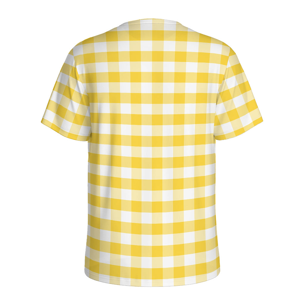 Yellow And White Gingham Pattern Print Men's Sports T-Shirt