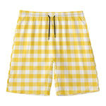 Yellow And White Gingham Pattern Print Men's Swim Trunks