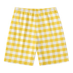 Yellow And White Gingham Pattern Print Men's Swim Trunks