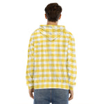 Yellow And White Gingham Pattern Print Men's Velvet Pullover Hoodie