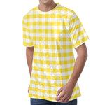 Yellow And White Gingham Pattern Print Men's Velvet T-Shirt