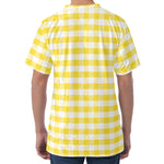 Yellow And White Gingham Pattern Print Men's Velvet T-Shirt
